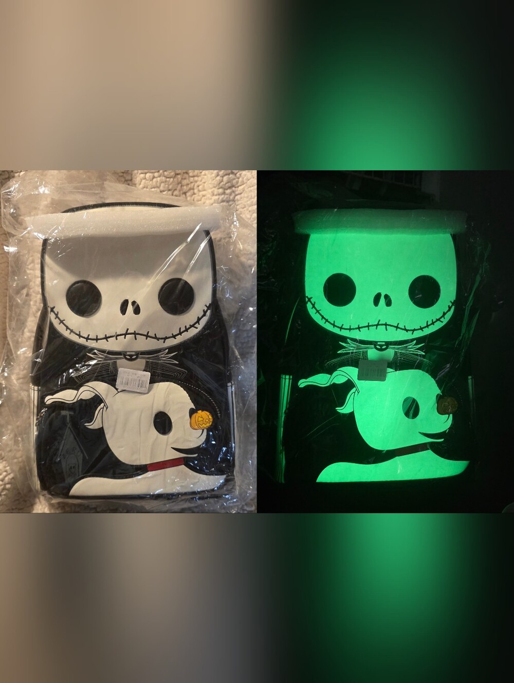Loungefly Disney Glow in the Dark Jack & Zero Mini Backpack FunKon Halloween NBC